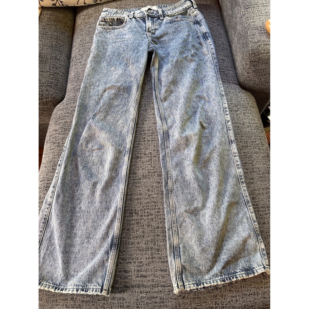 Hollister Low-Rise Baggy Acid Wash Blue Wide Leg Jeans W26 Long 2L Distressed